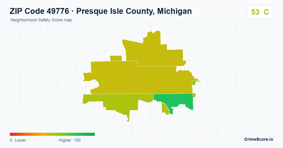 ZIP Code 49776 in Presque Isle County, Michigan neighborhood Safety Score map