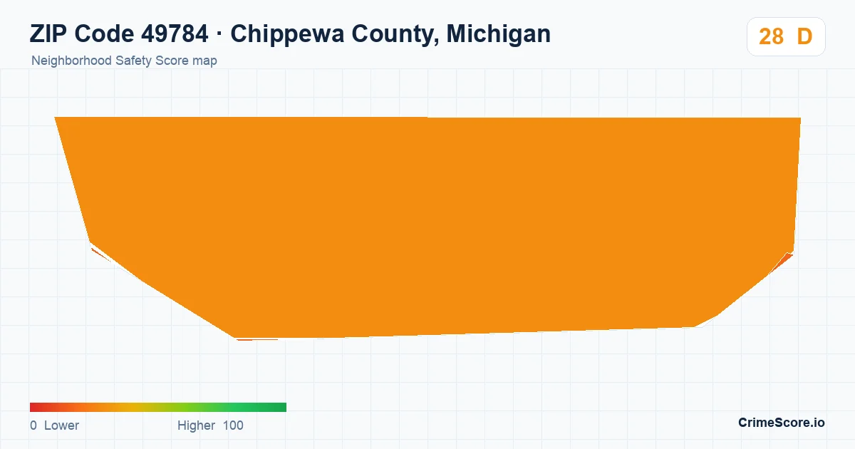 ZIP Code 49784 in Chippewa County, Michigan neighborhood Safety Score map