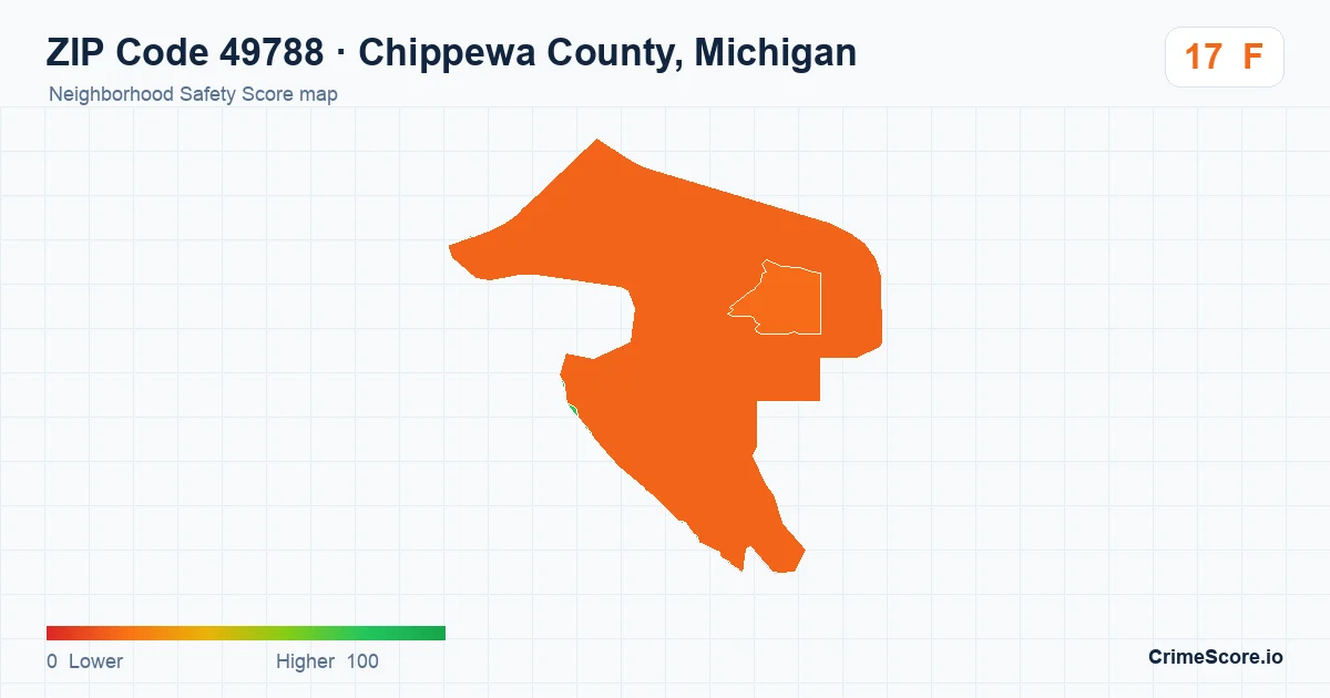 ZIP Code 49788 in Chippewa County, Michigan neighborhood Safety Score map