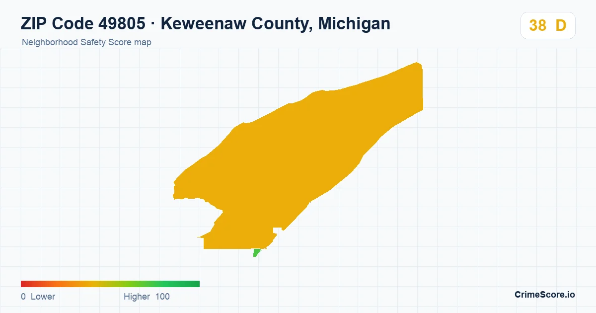 ZIP Code 49805 in Keweenaw County, Michigan neighborhood Safety Score map
