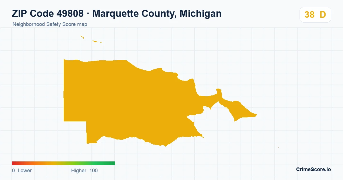 ZIP Code 49808 in Marquette County, Michigan neighborhood Safety Score map