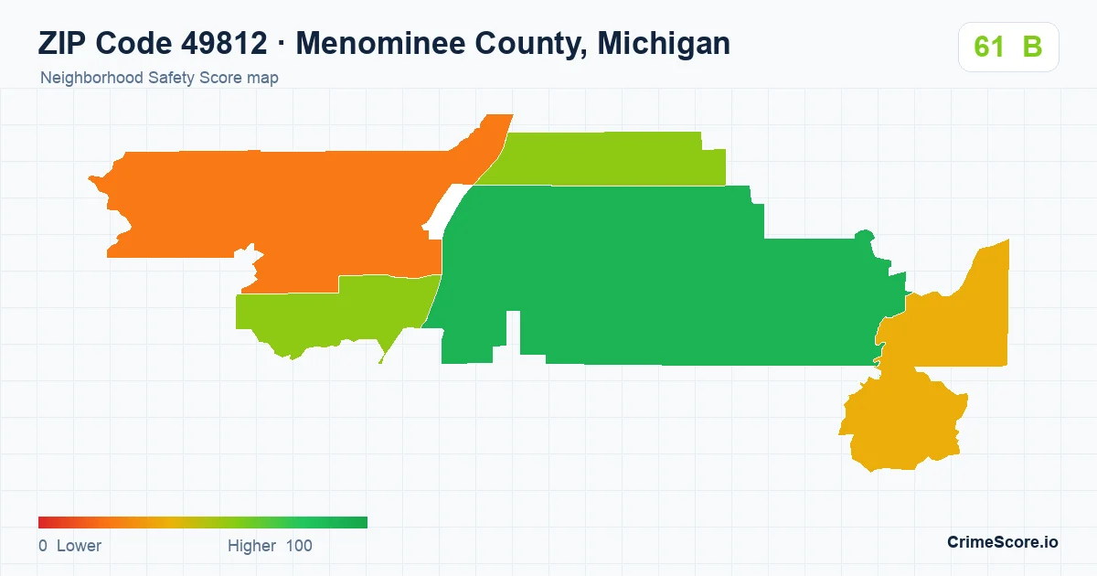 ZIP Code 49812 in Menominee County, Michigan neighborhood Safety Score map