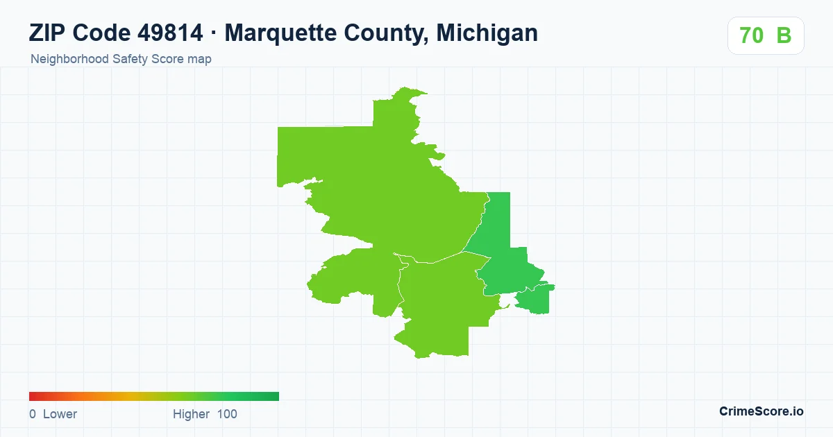 ZIP Code 49814 in Marquette County, Michigan neighborhood Safety Score map