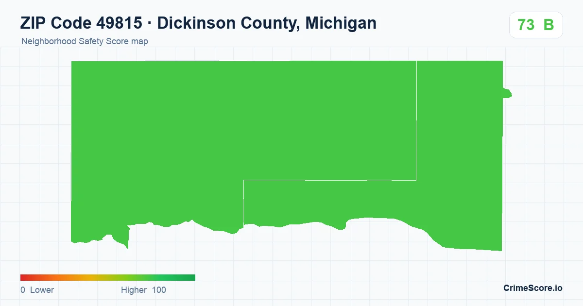 ZIP Code 49815 in Dickinson County, Michigan neighborhood Safety Score map
