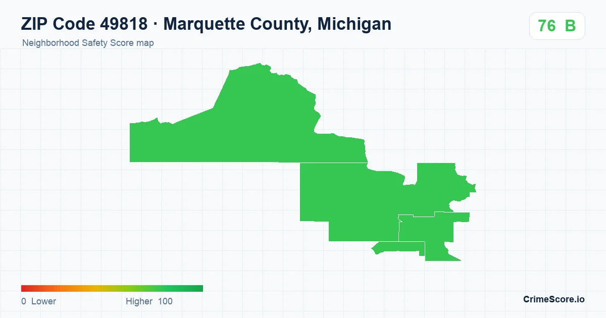 ZIP Code 49818 in Marquette County, Michigan neighborhood Safety Score map