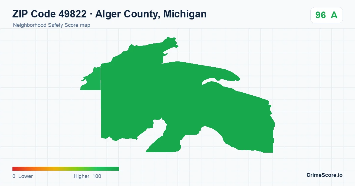 ZIP Code 49822 in Alger County, Michigan neighborhood Safety Score map