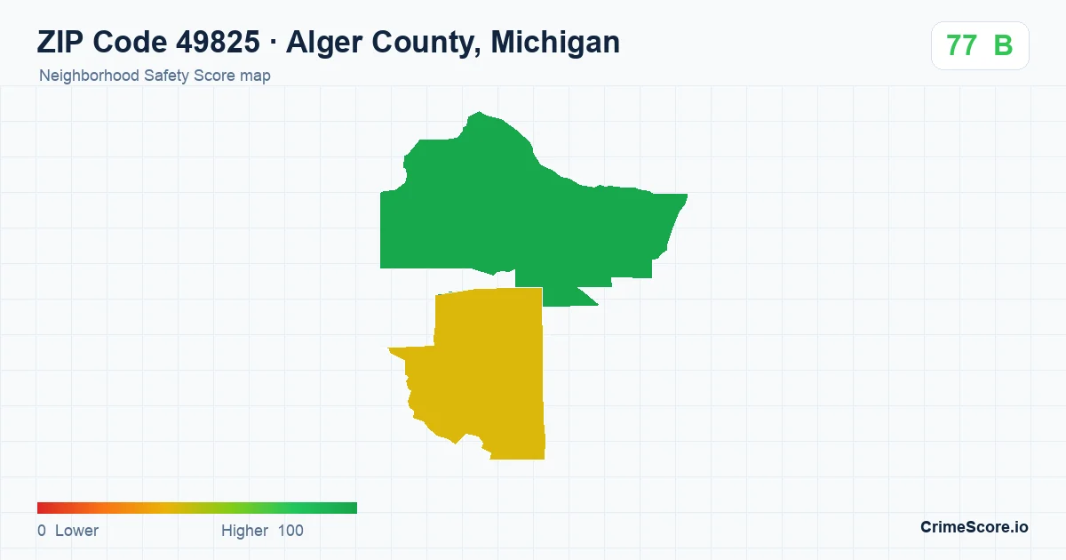 ZIP Code 49825 in Alger County, Michigan neighborhood Safety Score map