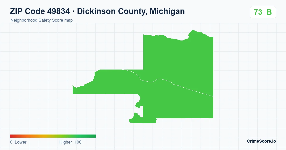 ZIP Code 49834 in Dickinson County, Michigan neighborhood Safety Score map