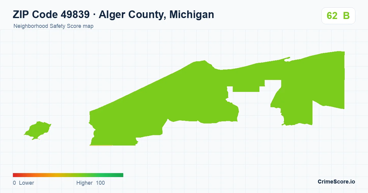 ZIP Code 49839 in Alger County, Michigan neighborhood Safety Score map