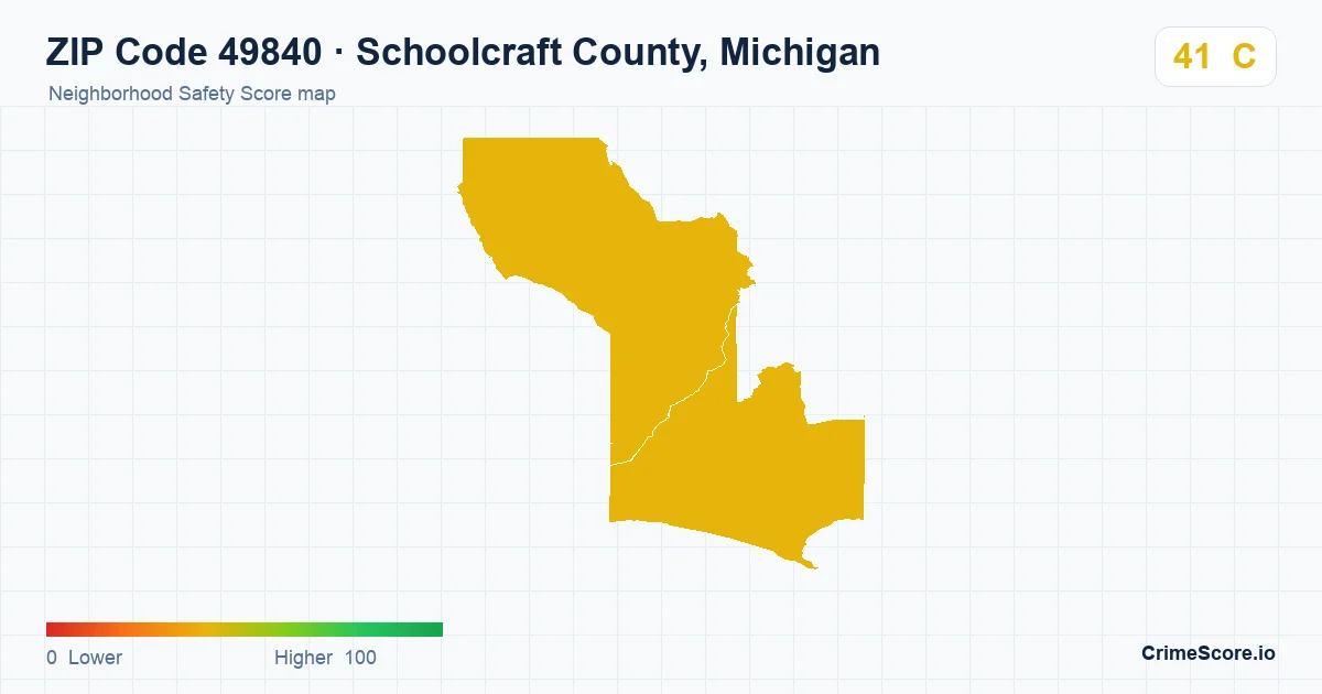ZIP Code 49840 in Schoolcraft County, Michigan neighborhood Safety Score map