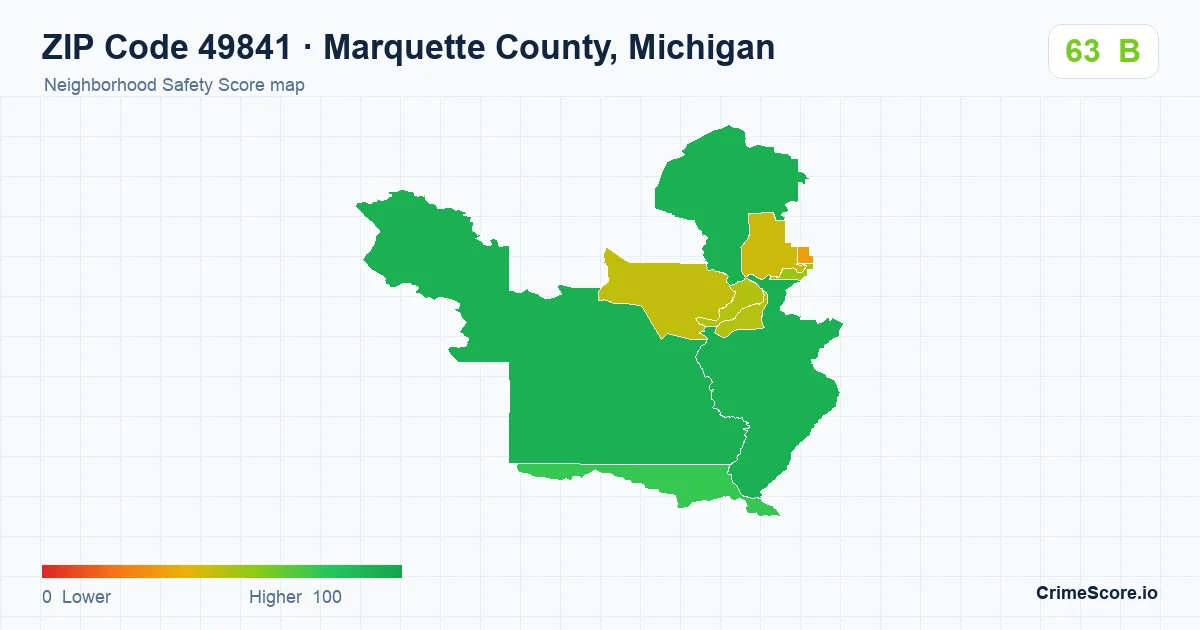 ZIP Code 49841 in Marquette County, Michigan neighborhood Safety Score map