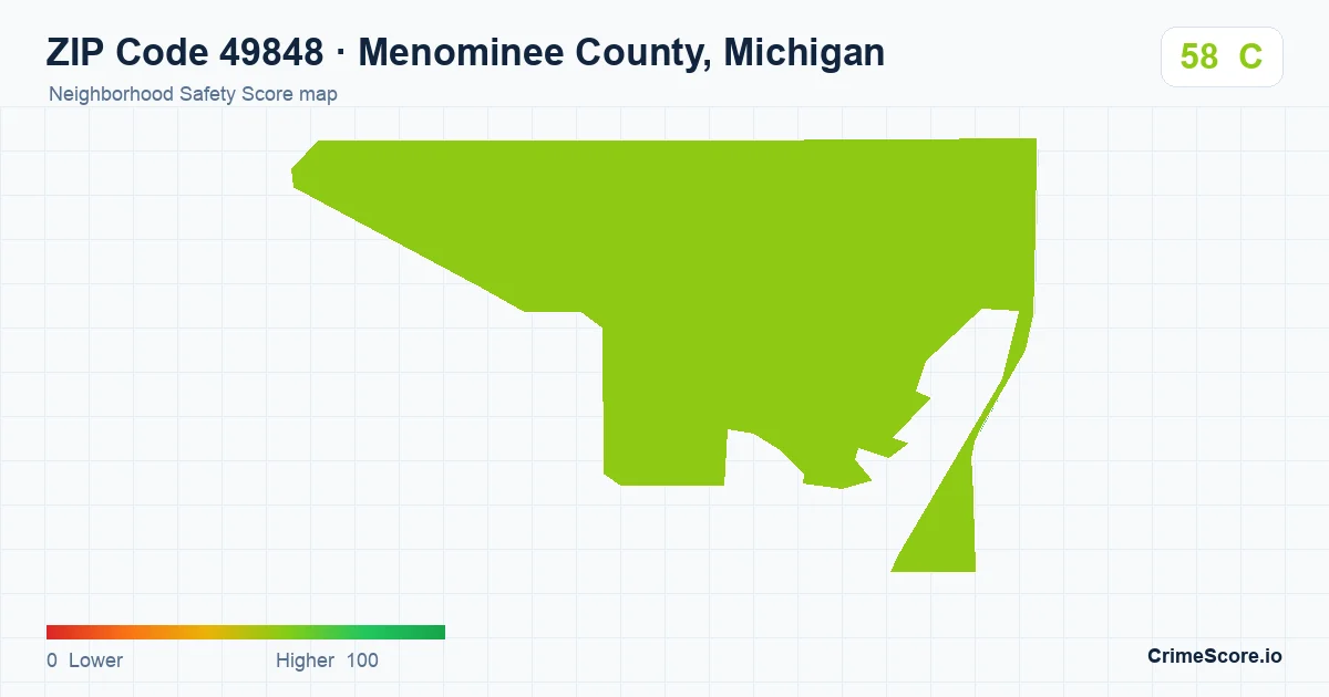 ZIP Code 49848 in Menominee County, Michigan neighborhood Safety Score map