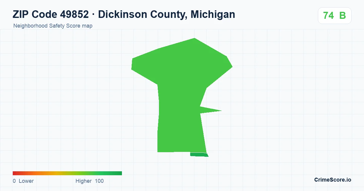 ZIP Code 49852 in Dickinson County, Michigan neighborhood Safety Score map