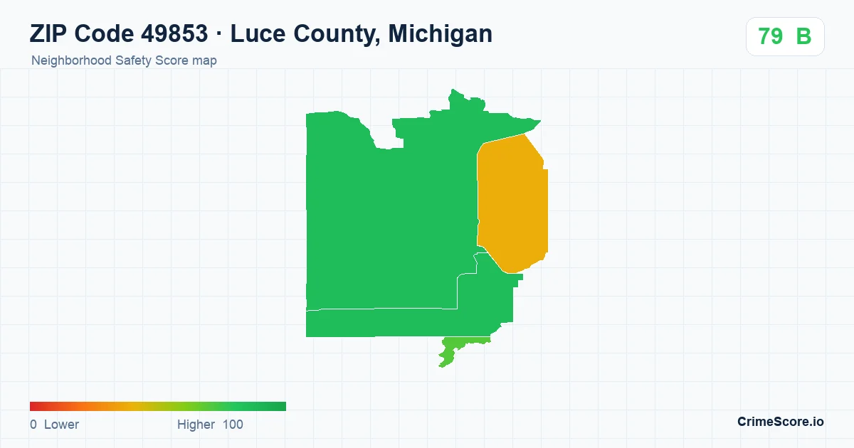 ZIP Code 49853 in Luce County, Michigan neighborhood Safety Score map