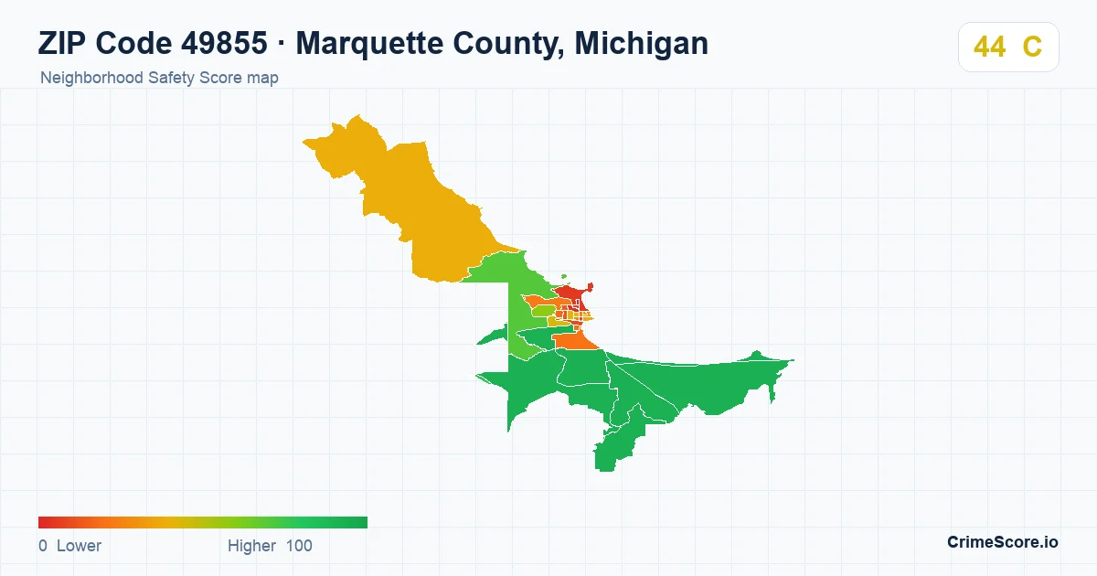ZIP Code 49855 in Marquette County, Michigan neighborhood Safety Score map