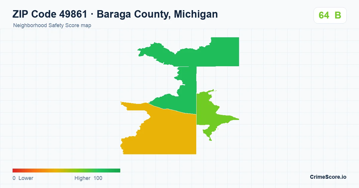 ZIP Code 49861 in Baraga County, Michigan neighborhood Safety Score map