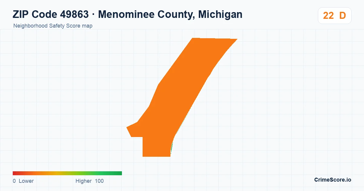 ZIP Code 49863 in Menominee County, Michigan neighborhood Safety Score map