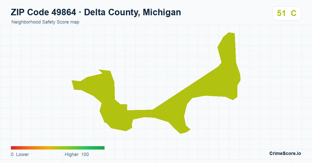 ZIP Code 49864 in Delta County, Michigan neighborhood Safety Score map