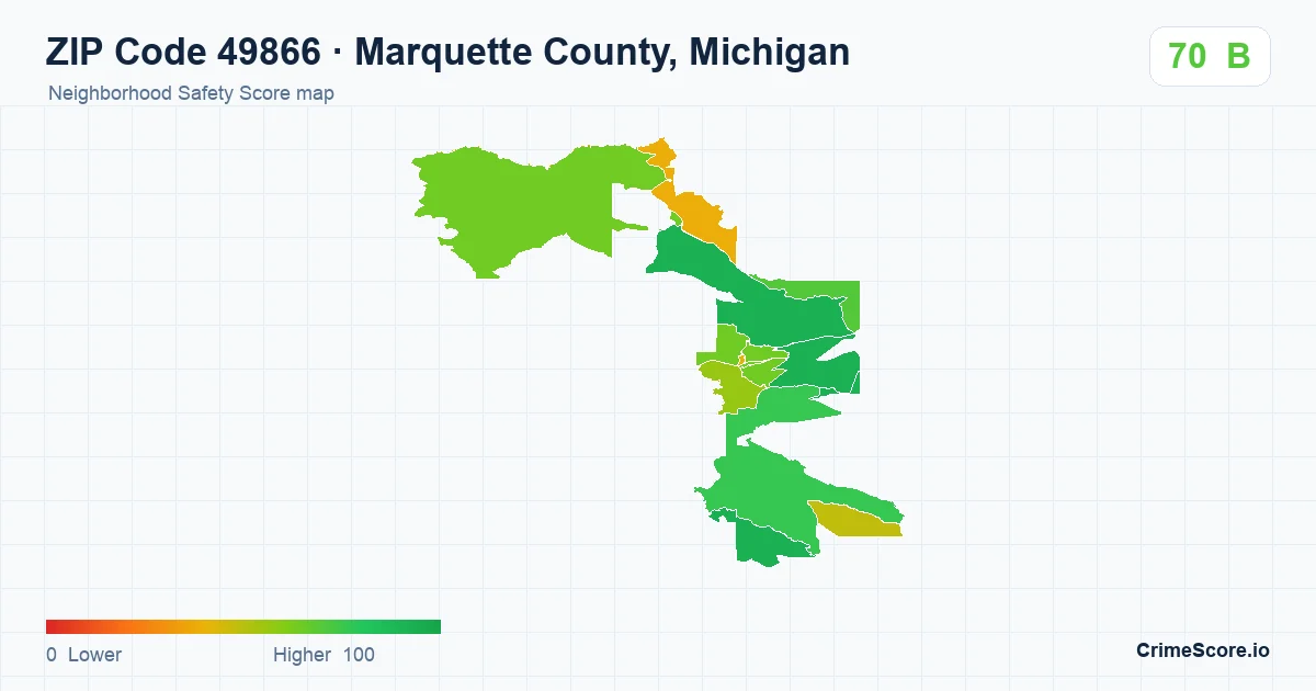 ZIP Code 49866 in Marquette County, Michigan neighborhood Safety Score map