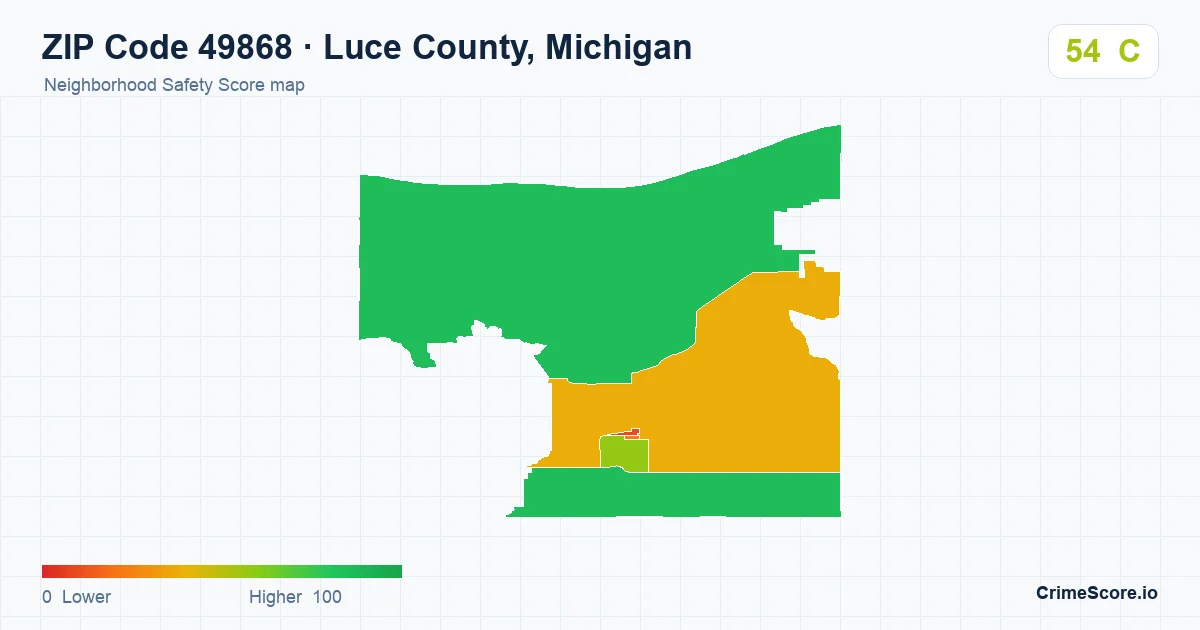 ZIP Code 49868 in Luce County, Michigan neighborhood Safety Score map