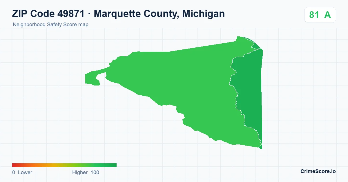 ZIP Code 49871 in Marquette County, Michigan neighborhood Safety Score map