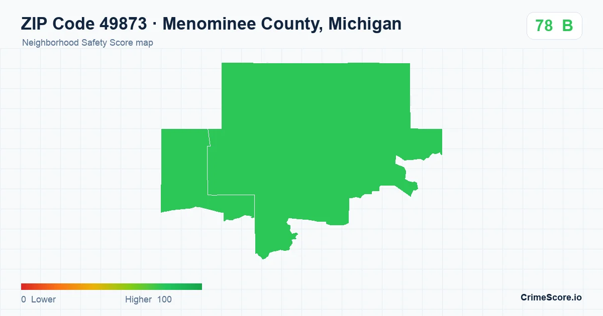 ZIP Code 49873 in Menominee County, Michigan neighborhood Safety Score map