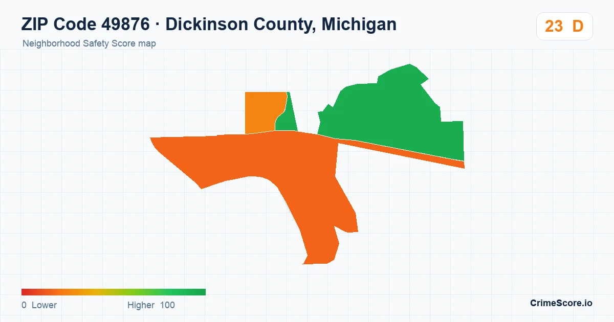 ZIP Code 49876 in Dickinson County, Michigan neighborhood Safety Score map