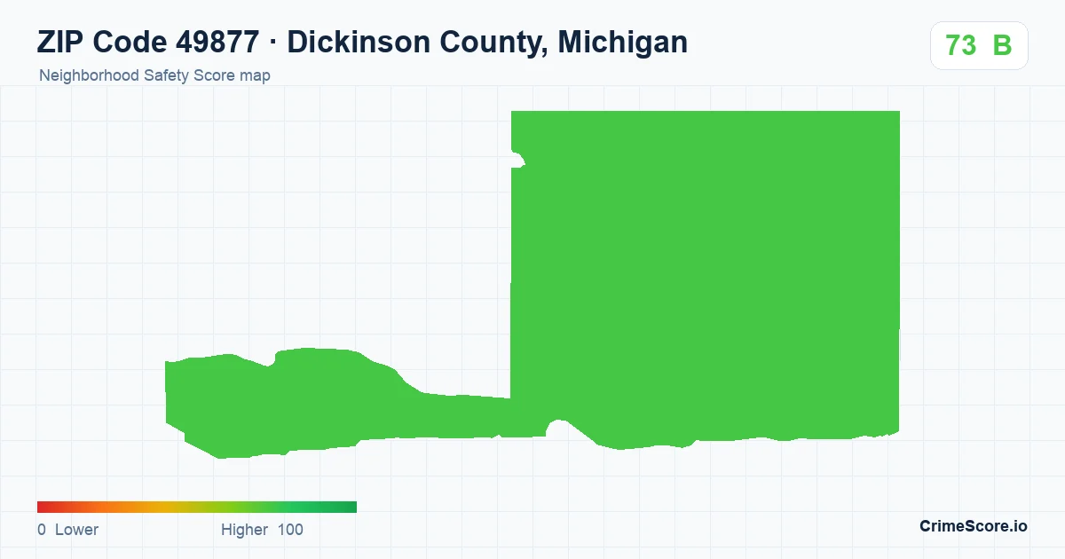 ZIP Code 49877 in Dickinson County, Michigan neighborhood Safety Score map