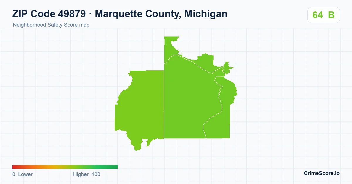 ZIP Code 49879 in Marquette County, Michigan neighborhood Safety Score map