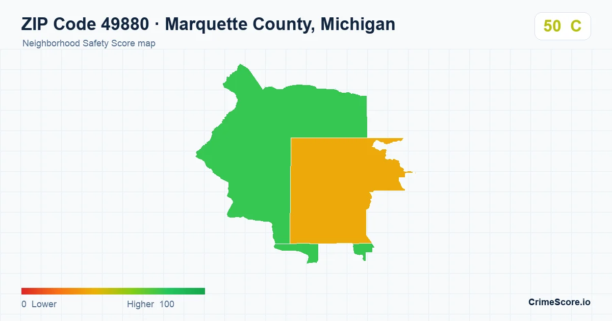 ZIP Code 49880 in Marquette County, Michigan neighborhood Safety Score map