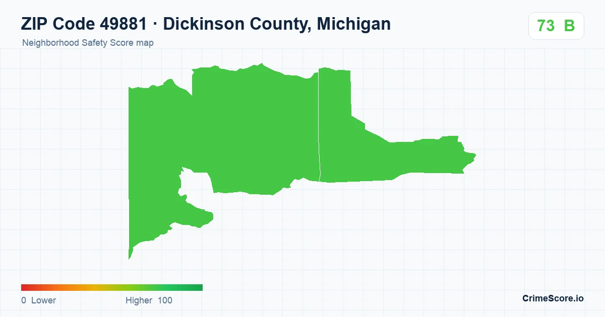 ZIP Code 49881 in Dickinson County, Michigan neighborhood Safety Score map