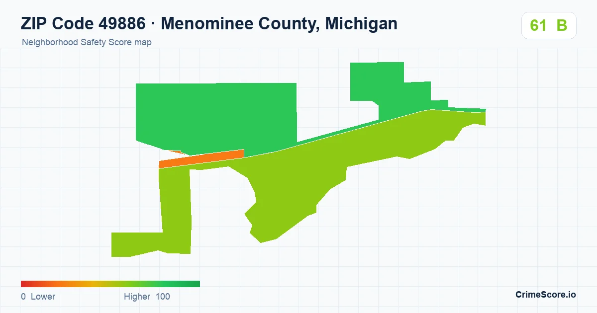 ZIP Code 49886 in Menominee County, Michigan neighborhood Safety Score map