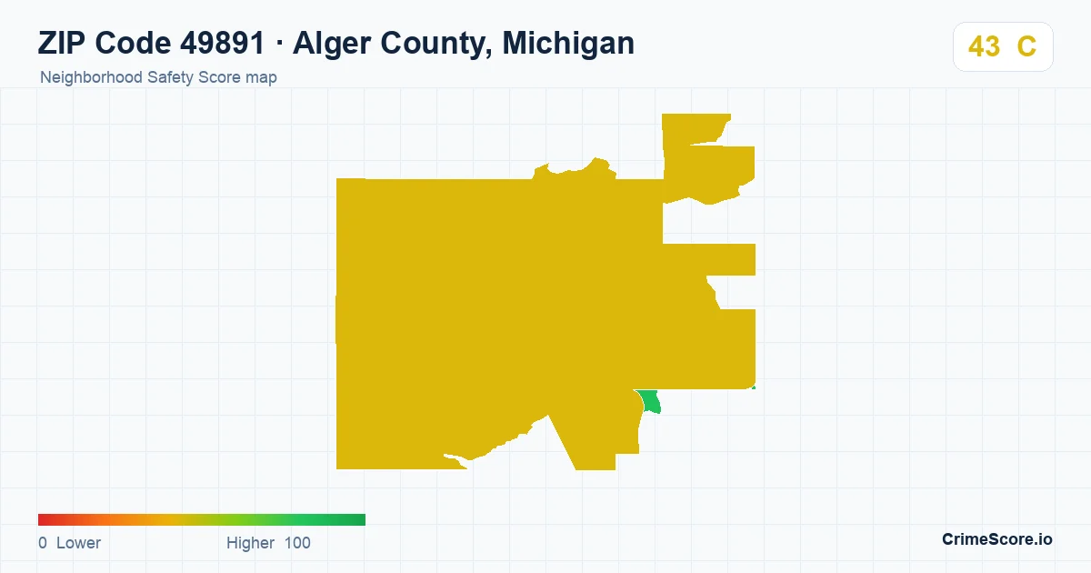 ZIP Code 49891 in Alger County, Michigan neighborhood Safety Score map