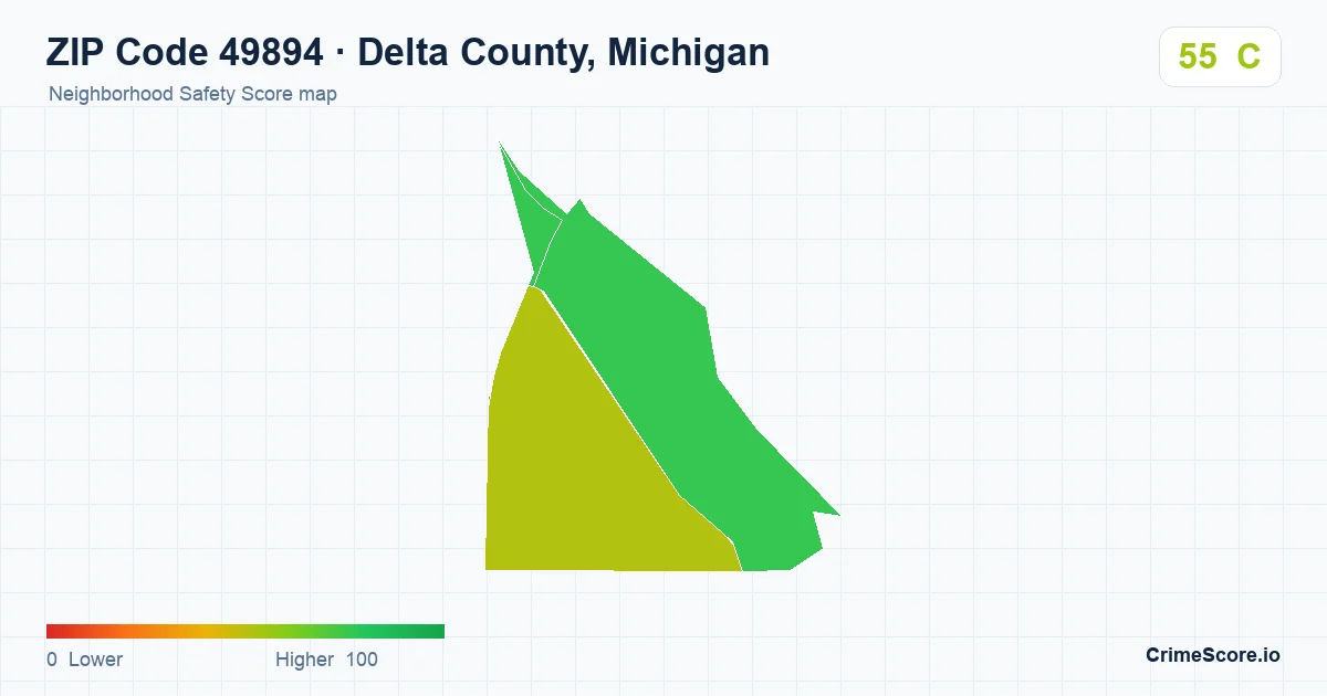 ZIP Code 49894 in Delta County, Michigan neighborhood Safety Score map