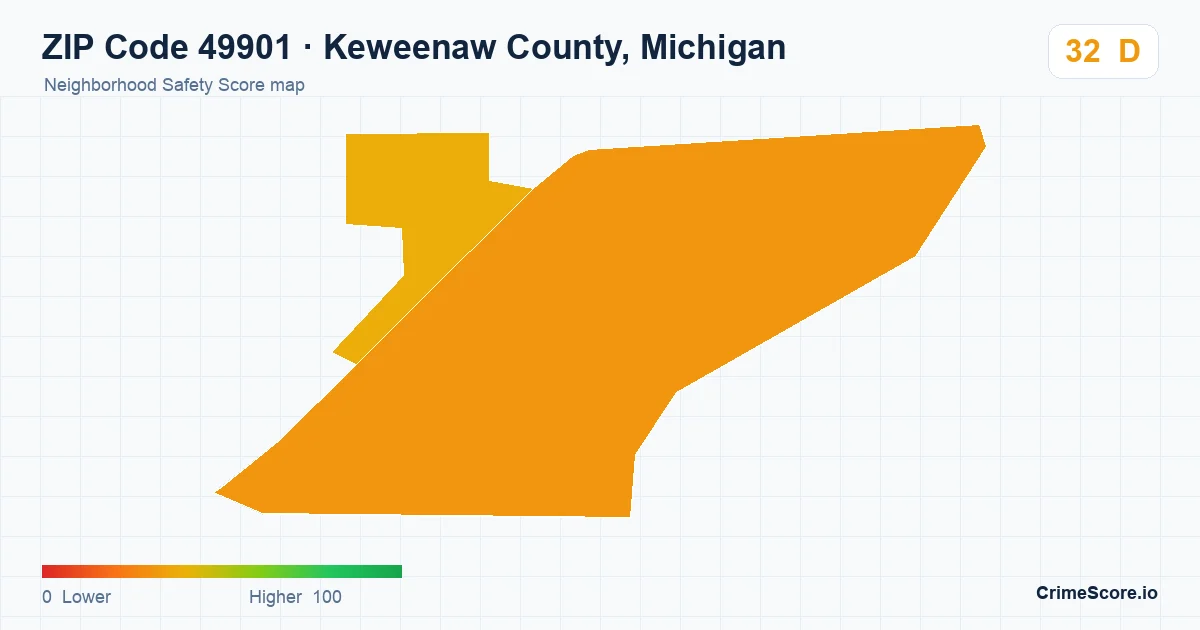 ZIP Code 49901 in Keweenaw County, Michigan neighborhood Safety Score map