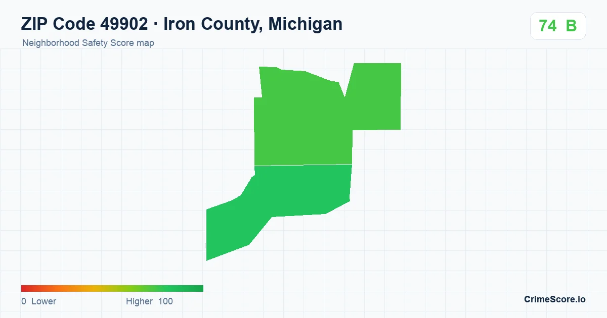 ZIP Code 49902 in Iron County, Michigan neighborhood Safety Score map