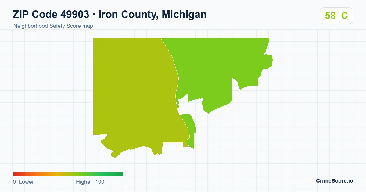 ZIP Code 49903 in Iron County, Michigan neighborhood Safety Score map