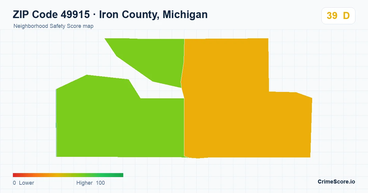ZIP Code 49915 in Iron County, Michigan neighborhood Safety Score map
