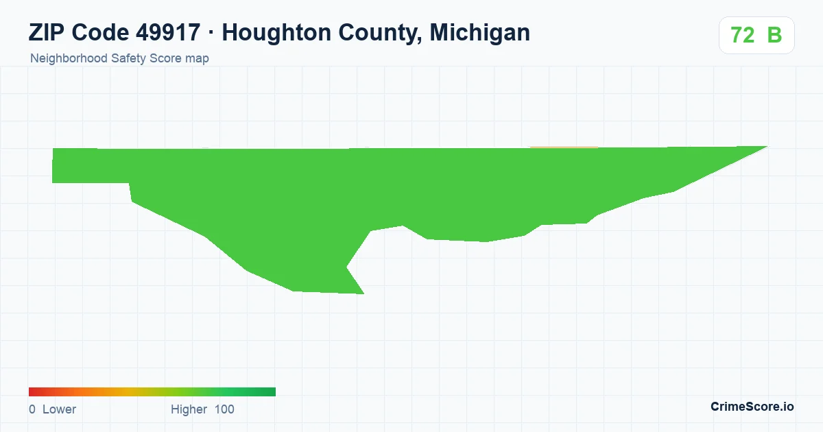 ZIP Code 49917 in Houghton County, Michigan neighborhood Safety Score map