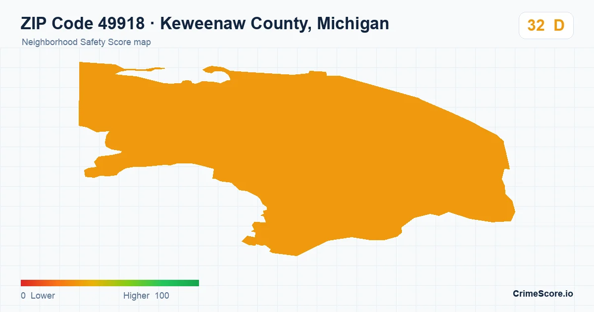 ZIP Code 49918 in Keweenaw County, Michigan neighborhood Safety Score map