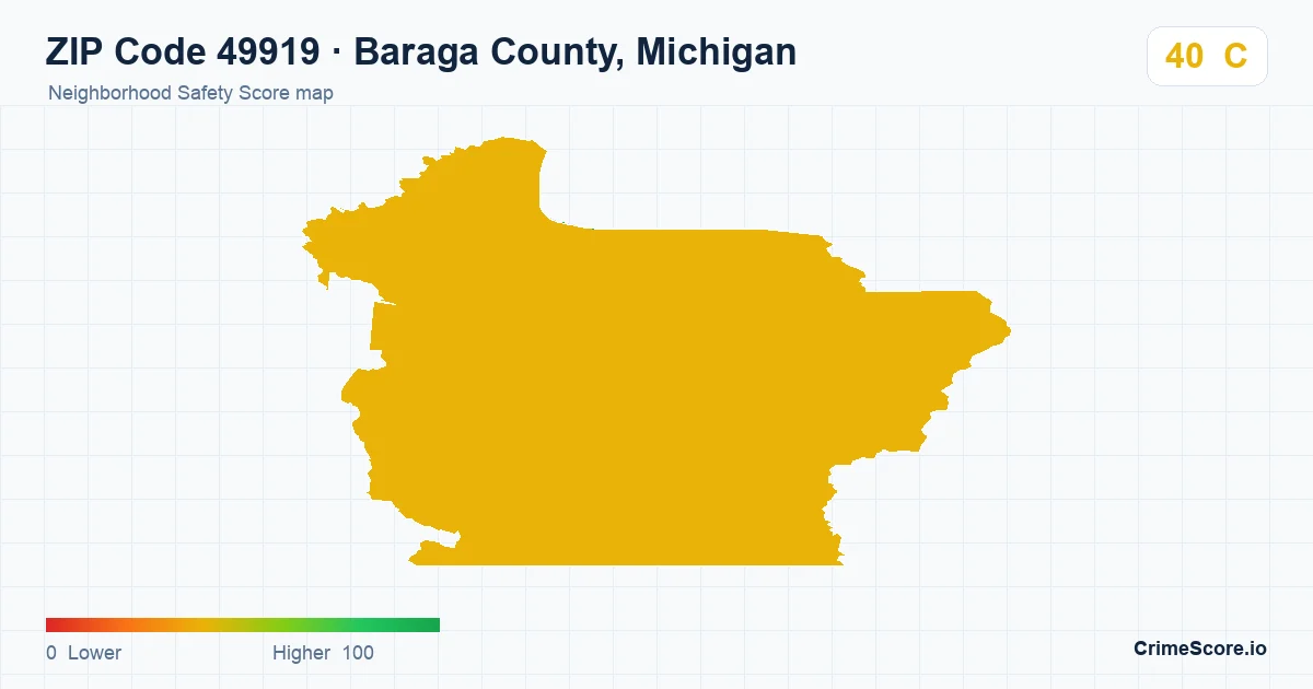 ZIP Code 49919 in Baraga County, Michigan neighborhood Safety Score map
