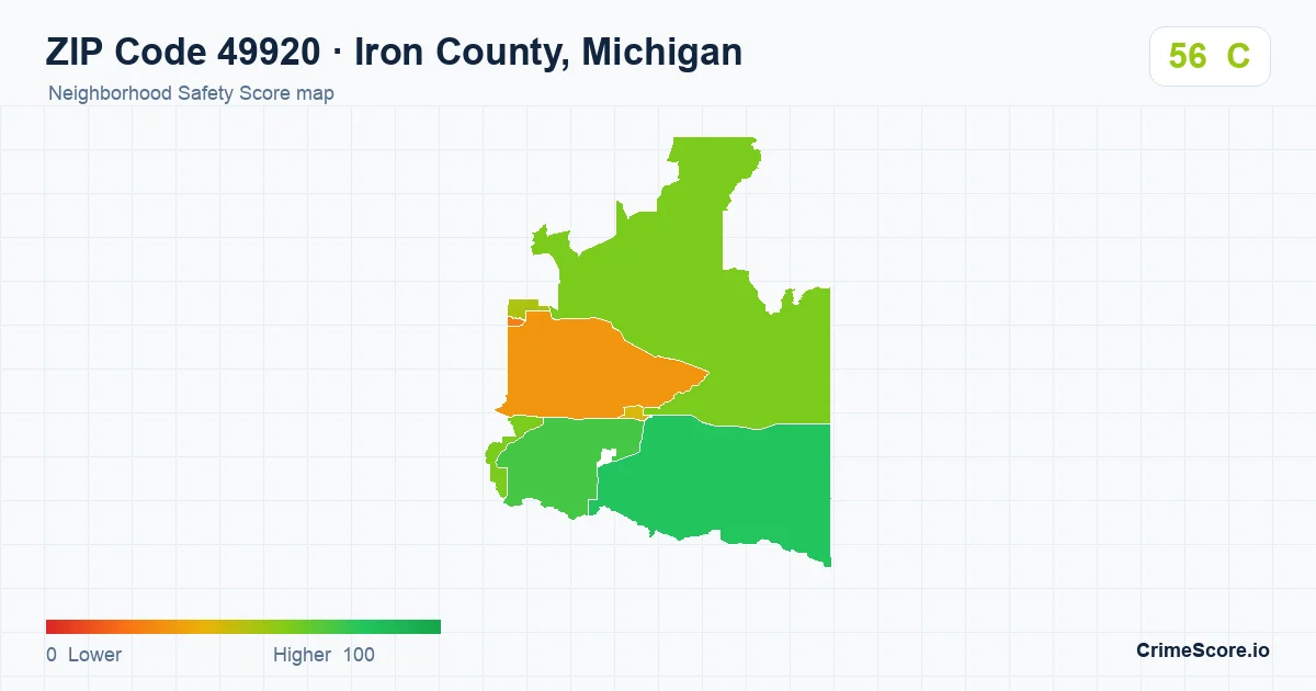 ZIP Code 49920 in Iron County, Michigan neighborhood Safety Score map