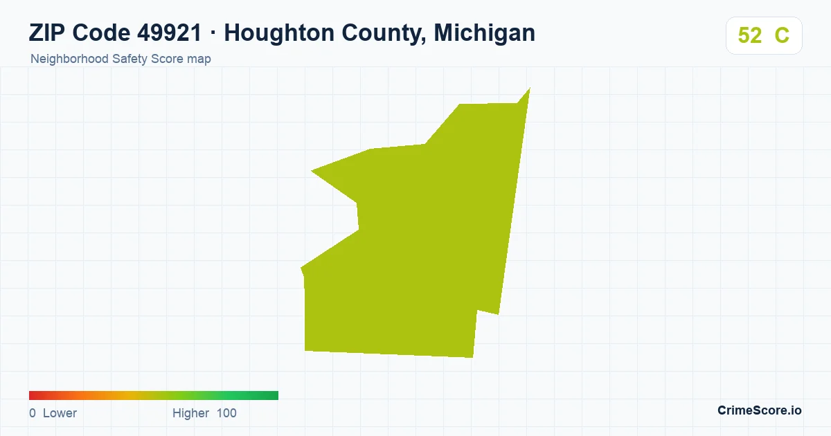 ZIP Code 49921 in Houghton County, Michigan neighborhood Safety Score map
