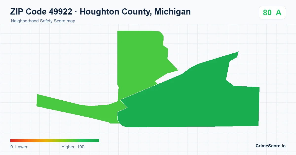 ZIP Code 49922 in Houghton County, Michigan neighborhood Safety Score map