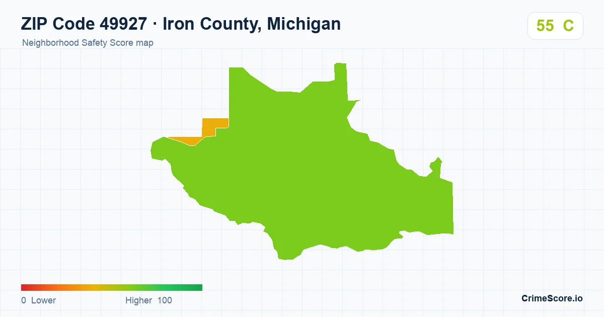 ZIP Code 49927 in Iron County, Michigan neighborhood Safety Score map