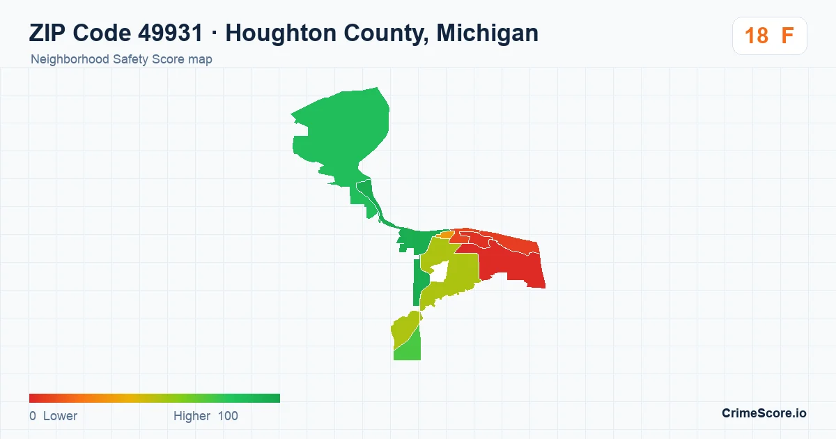 ZIP Code 49931 in Houghton County, Michigan neighborhood Safety Score map