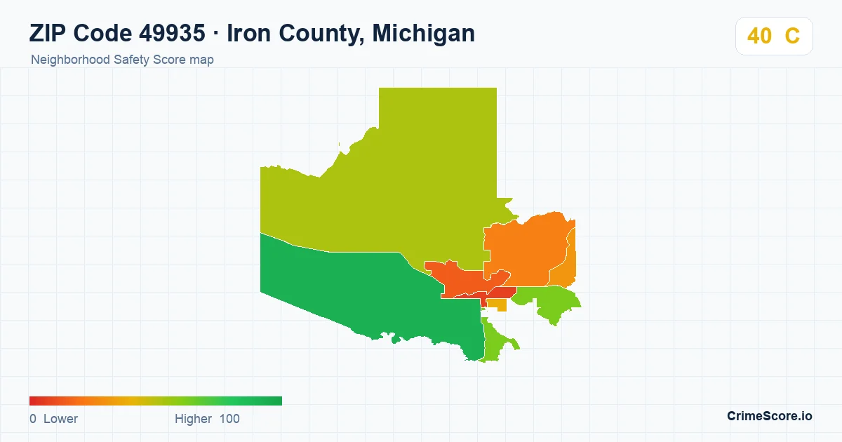 ZIP Code 49935 in Iron County, Michigan neighborhood Safety Score map