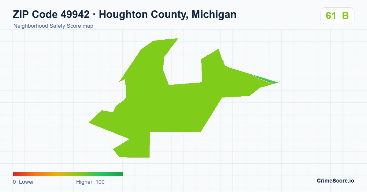 ZIP Code 49942 in Houghton County, Michigan neighborhood Safety Score map