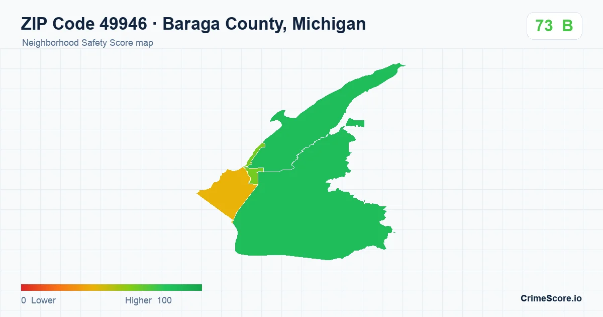 ZIP Code 49946 in Baraga County, Michigan neighborhood Safety Score map