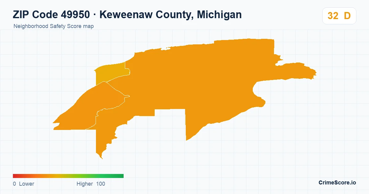 ZIP Code 49950 in Keweenaw County, Michigan neighborhood Safety Score map